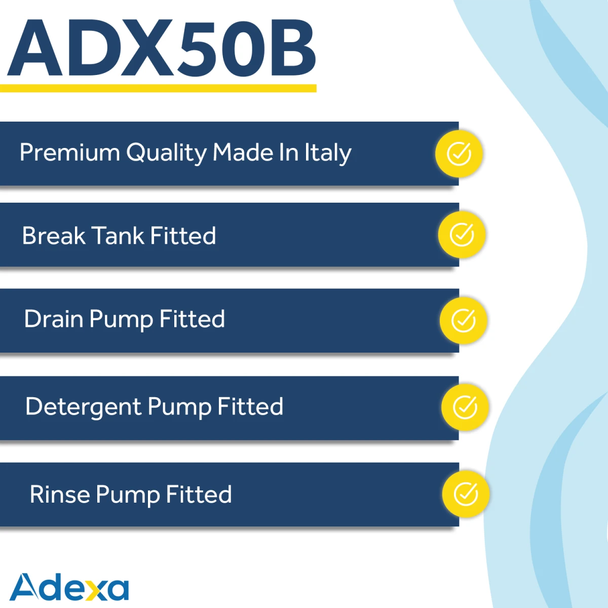 Commercial Dishwasher Premium 500mm Basket 20 Baskets/hour Built-in Water Softener Break Tank Drain Pump Detergent Dosing Pump | Adexa ADX50BWS 4 Commercial Dishwasher Premium 500mm Basket 20 Baskets/hour Built-in Water Softener Break Tank Drain Pump Detergent Dosing Pump | Adexa ADX50BWS - Image 2