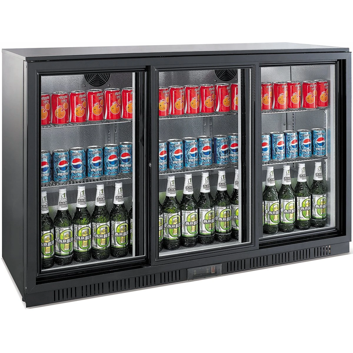 Back Bar Cooler 3 Sliding Doors 300 Litres Black | Adexa BC03PS