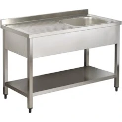 Commercial Sink Stainless Steel 1 Bowl Right Bottom Shelf Splashback 1200mm Depth 600mm | Adexa THSTR126BR1