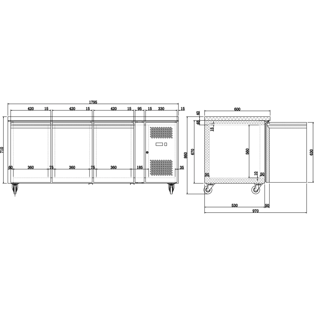 Professional Refrigerated Counter 3 Doors Depth 600mm | Adexa RS31V - Image 2