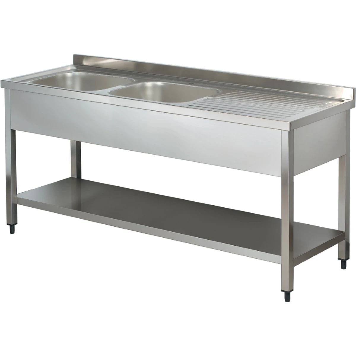 Commercial Sink Stainless Steel 2 Bowls Left Bottom Shelf Splashback 1600mm Depth 600mm | Adexa VS166LBT - Image 3