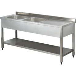 Commercial Sink Stainless Steel 2 Bowls Left Bottom Shelf Splashback 1400mm Depth 600mm | Adexa THSTR146BL2