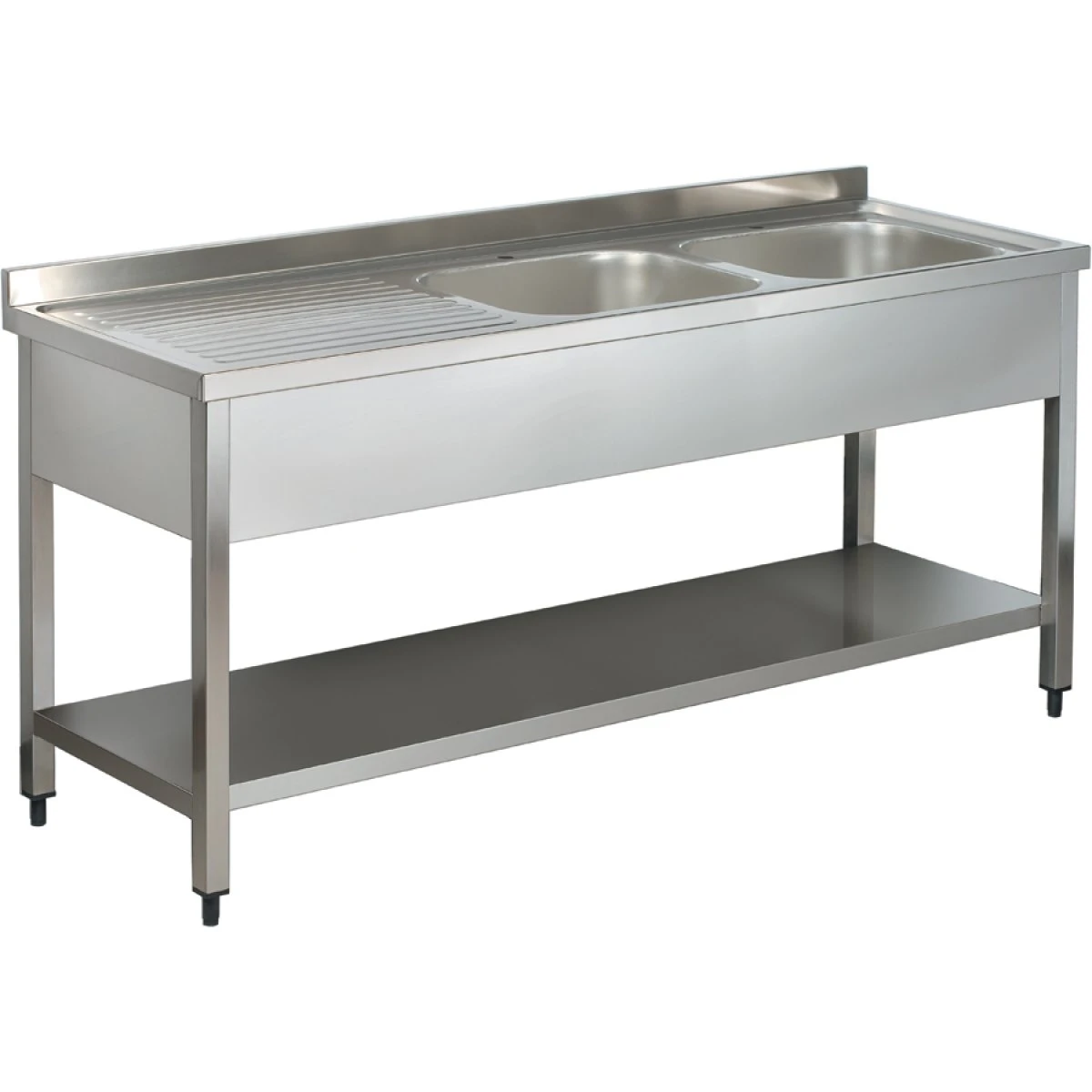 Commercial Sink Stainless Steel 2 Bowls Right Bottom Shelf Splashback 1800mm Depth 700mm | Adexa VS187RBT