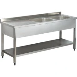 Commercial Sink Stainless Steel 2 Bowls Right Bottom Shelf Splashback 1800mm Depth 700mm | Adexa THSTR187BR2