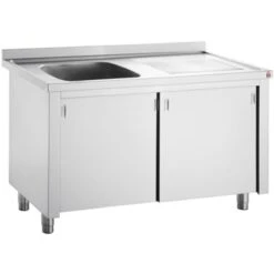 Commercial Sink With Cupboard Stainless Steel 1 Bowl Left Splashback Width 1200mm Depth 700mm | Adexa THSSR127BL1