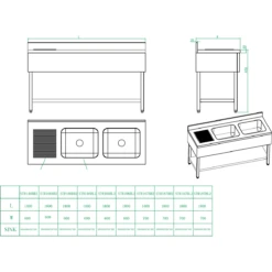 Commercial Sink Stainless Steel 2 Bowls Left Bottom Shelf Splashback 1600mm Depth 600mm | Adexa VS166LBT