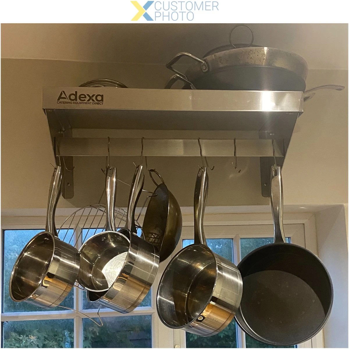 Wall Shelf With Pot Rack 6 Hooks Stainless Steel 600x300x254mm | Adexa WHPR603025 - Image 2